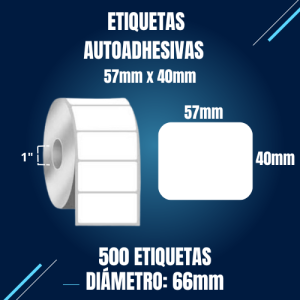 Etiquetas Térmicas TD 57×40mm Rollo de 500 etiquetas 1 columnas